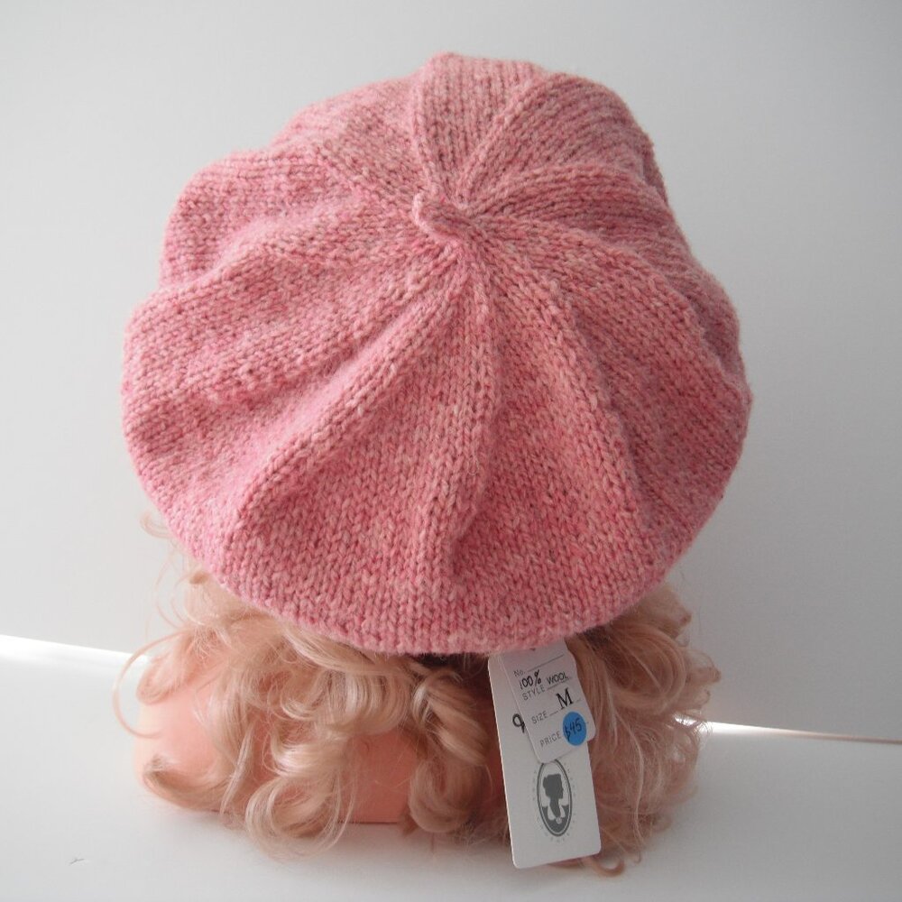 Hand Knitted Beret Hat Toque Adult Size - M Wool Pink Hand knit by me